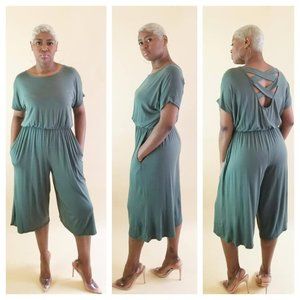 Cropped Wide Leg Jumpsuit Olive Green